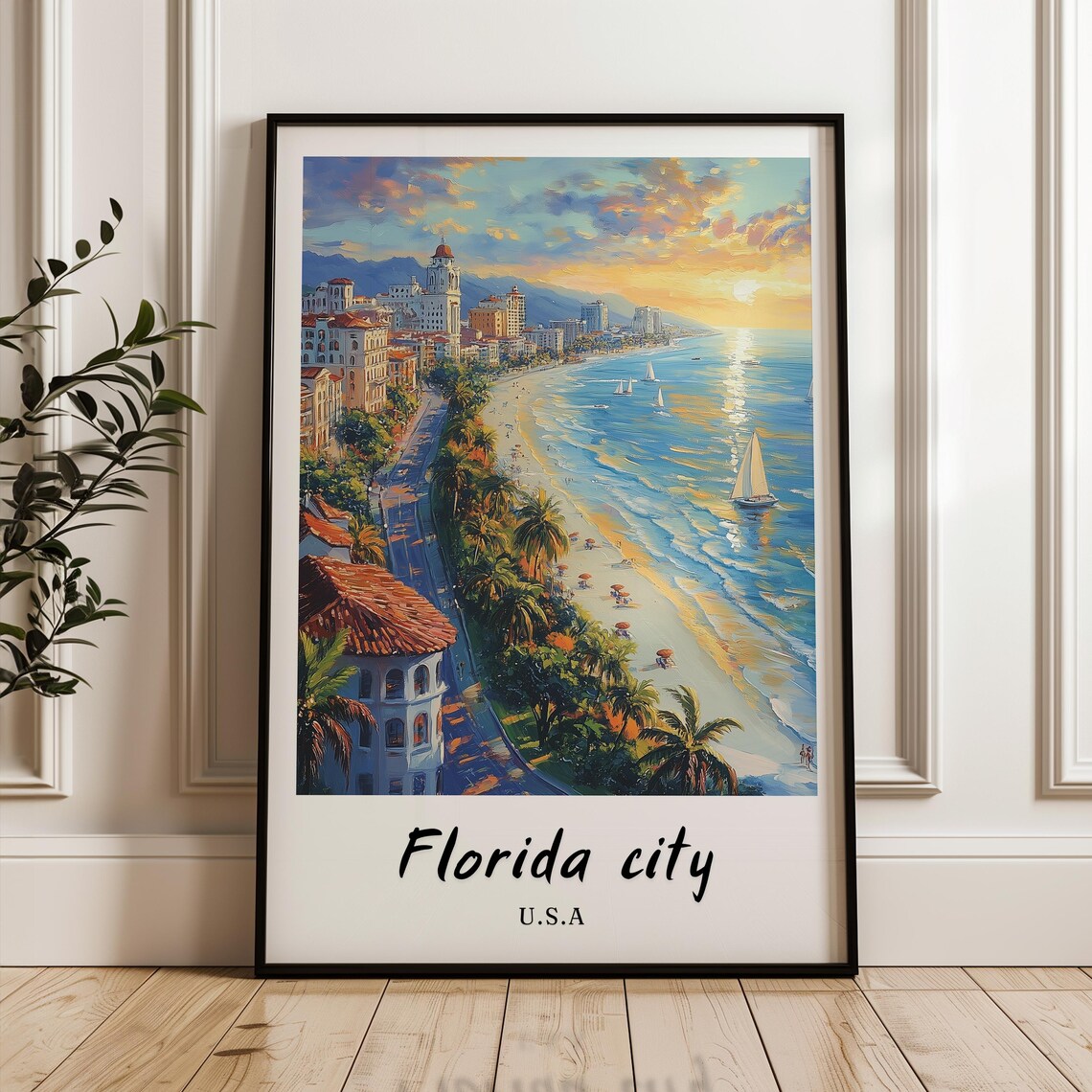 Florida City USA Travel Poster, Minimalist Art Print