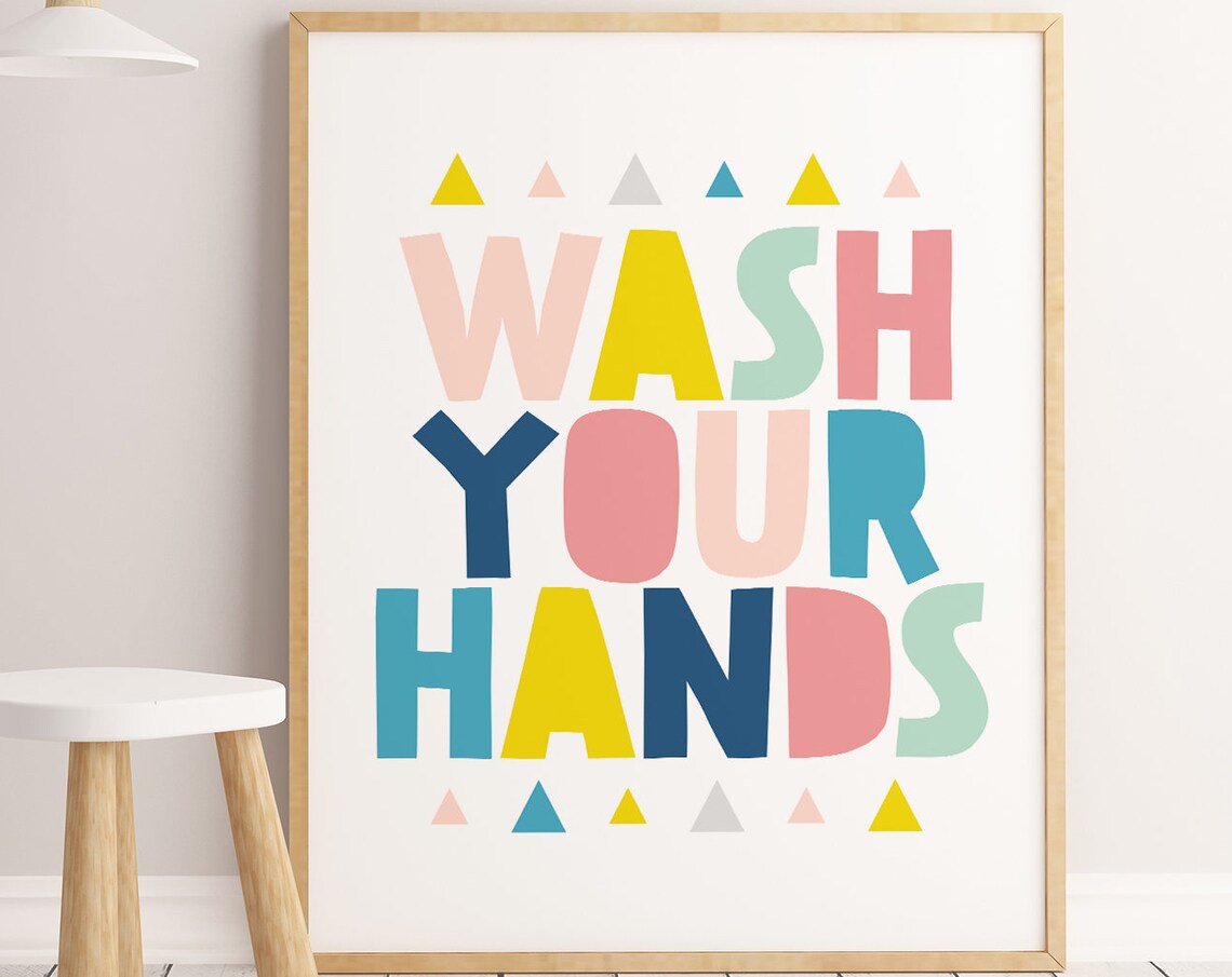 Wash Your Hands Colorful Kids Bathroom Reminder Sign Wall Art - Image 2