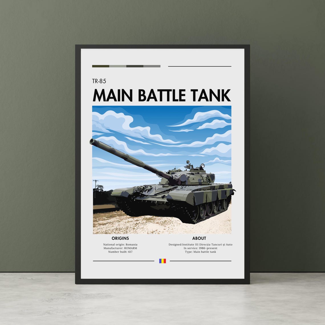 TR-85 Romanian Army Cold War Main Battle Tank Spec Sheet Poster