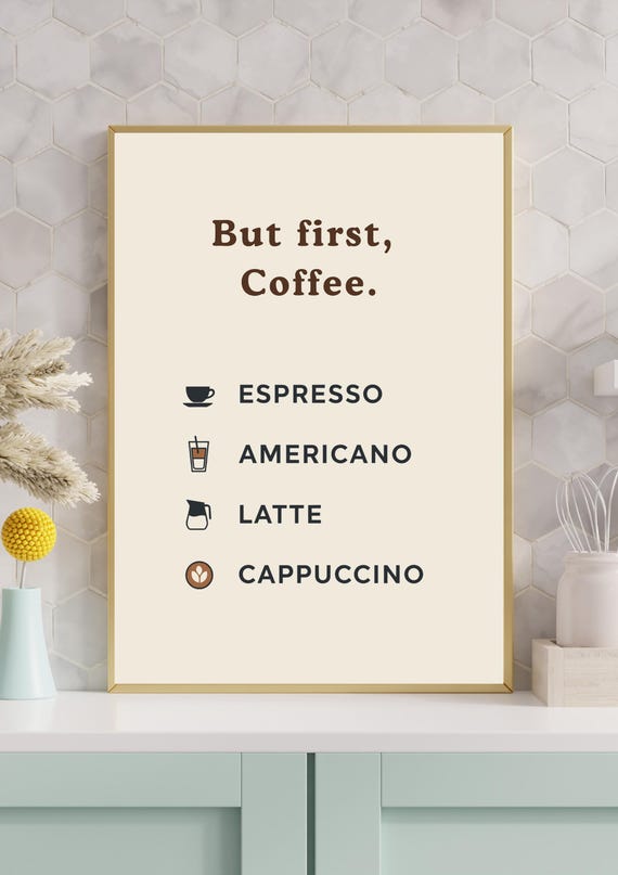 But First Coffee Poster Bar Wall Art Station Print Minimalist Menu Funny Kitchen Decormodern Barista Gift