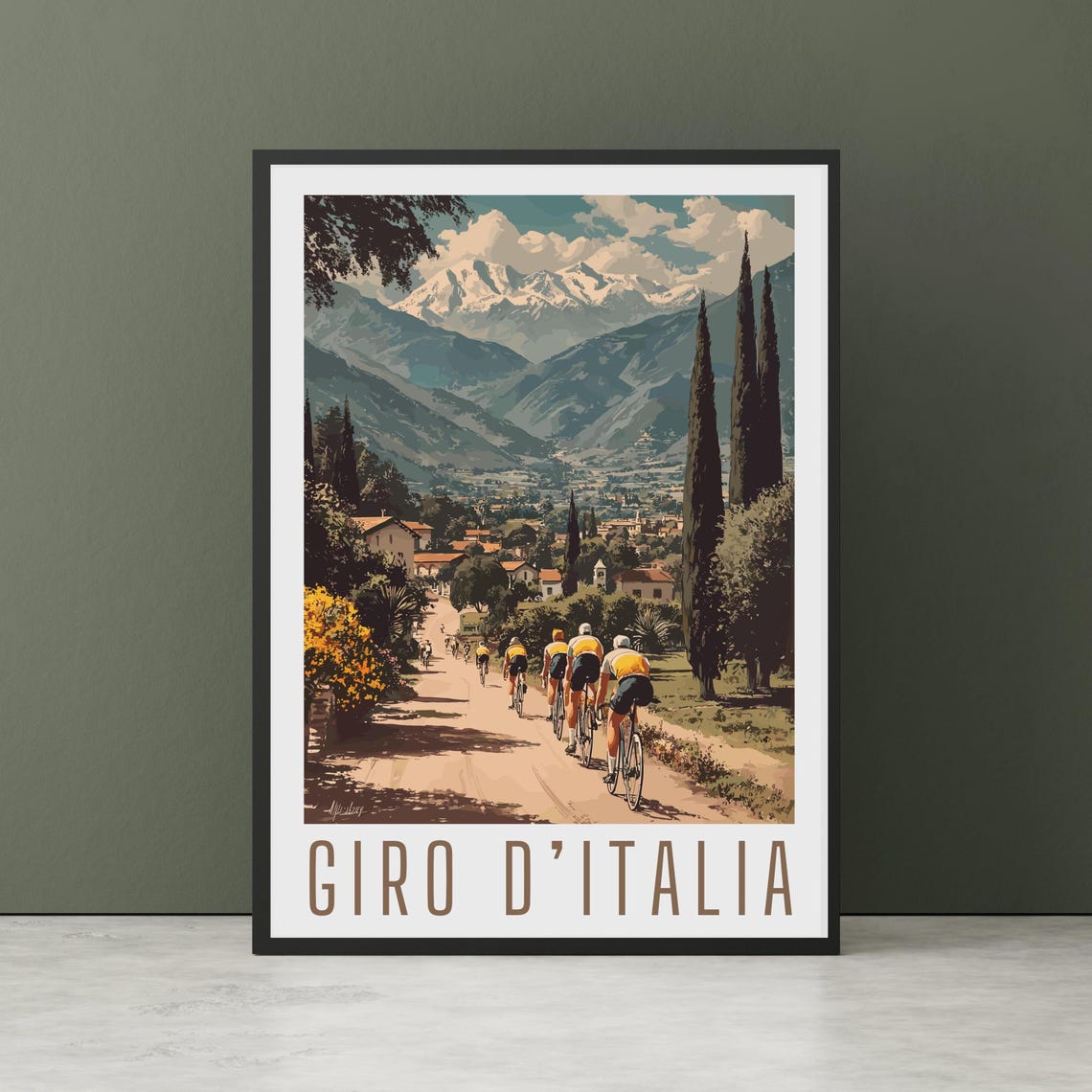 Giro d'Italia Cyclists Climbing Italian Mountain Road Vintage Poster