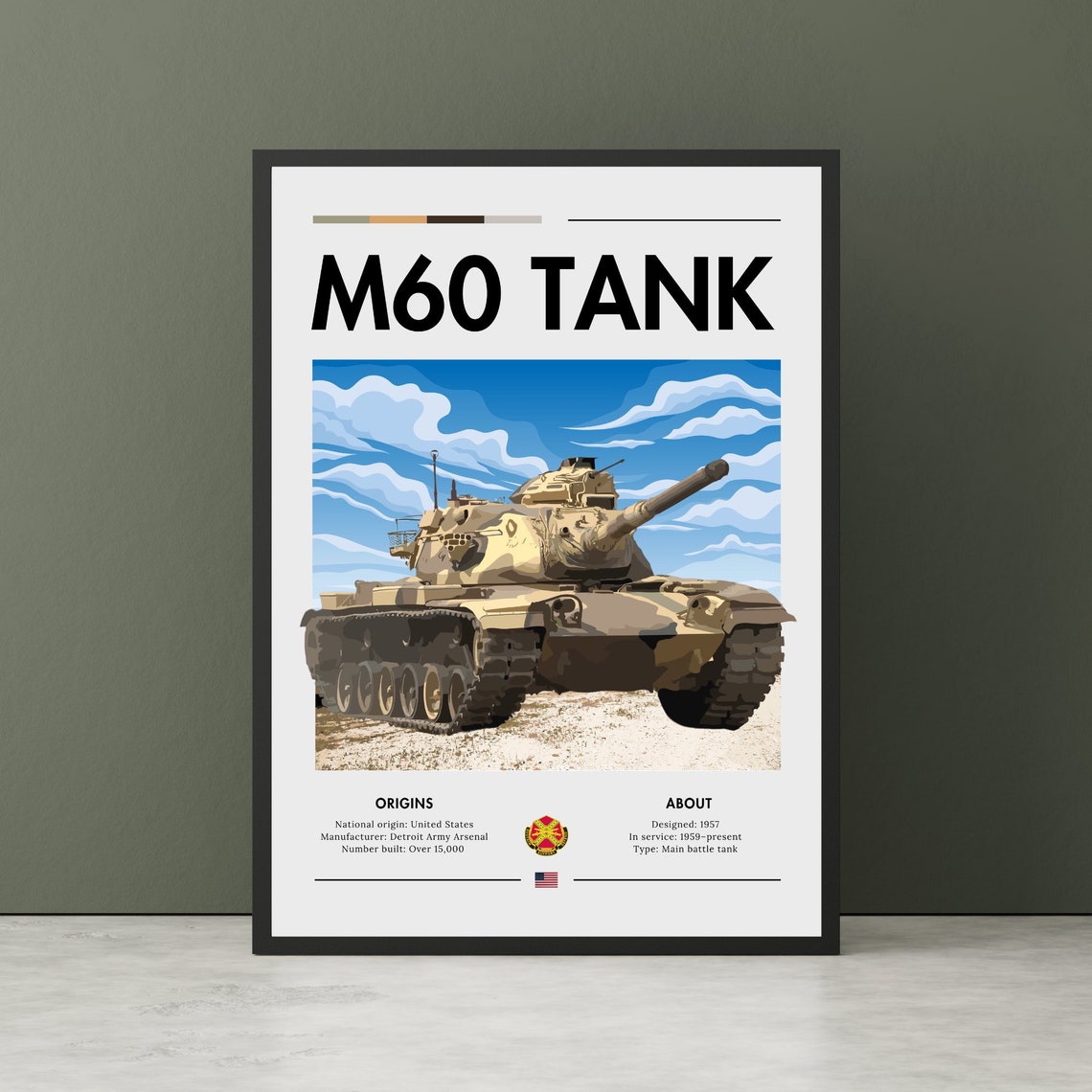M60 Tank American Army Main Battle Tank Desert Spec Sheet Poster