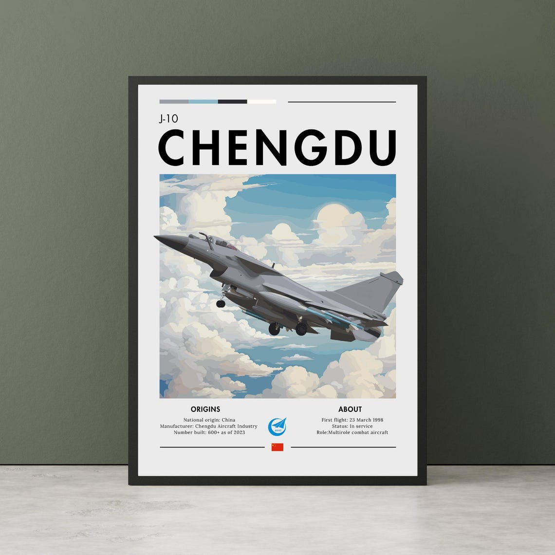Chengdu J-10 Chinese Multirole Combat Aircraft Aviation Art Poster