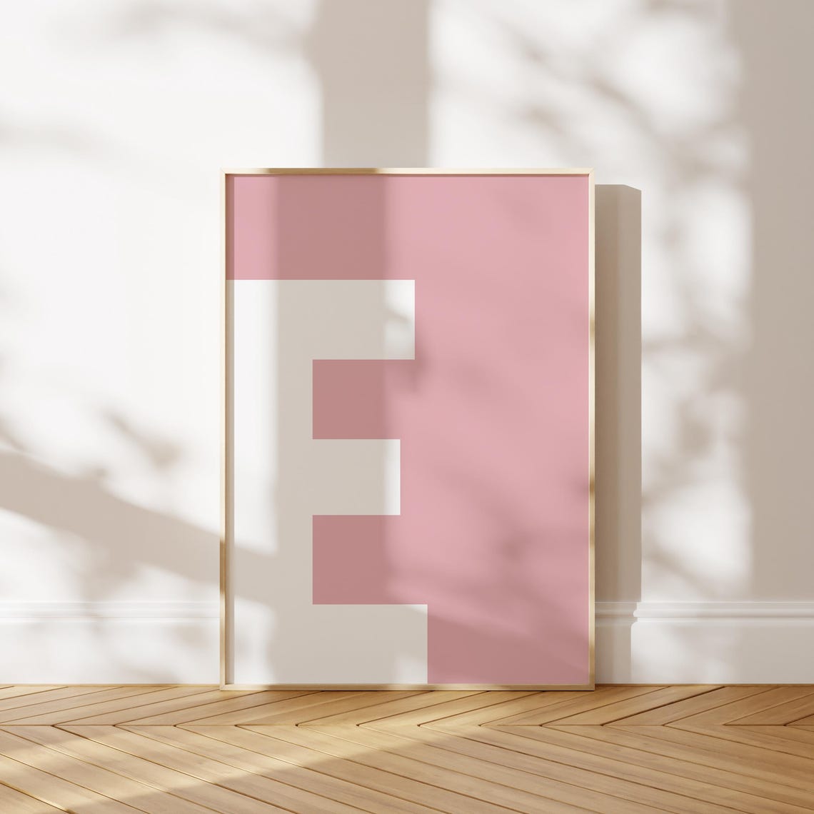 Soft Pink Letter E Monogram Alphabet Minimalist Typography Poster