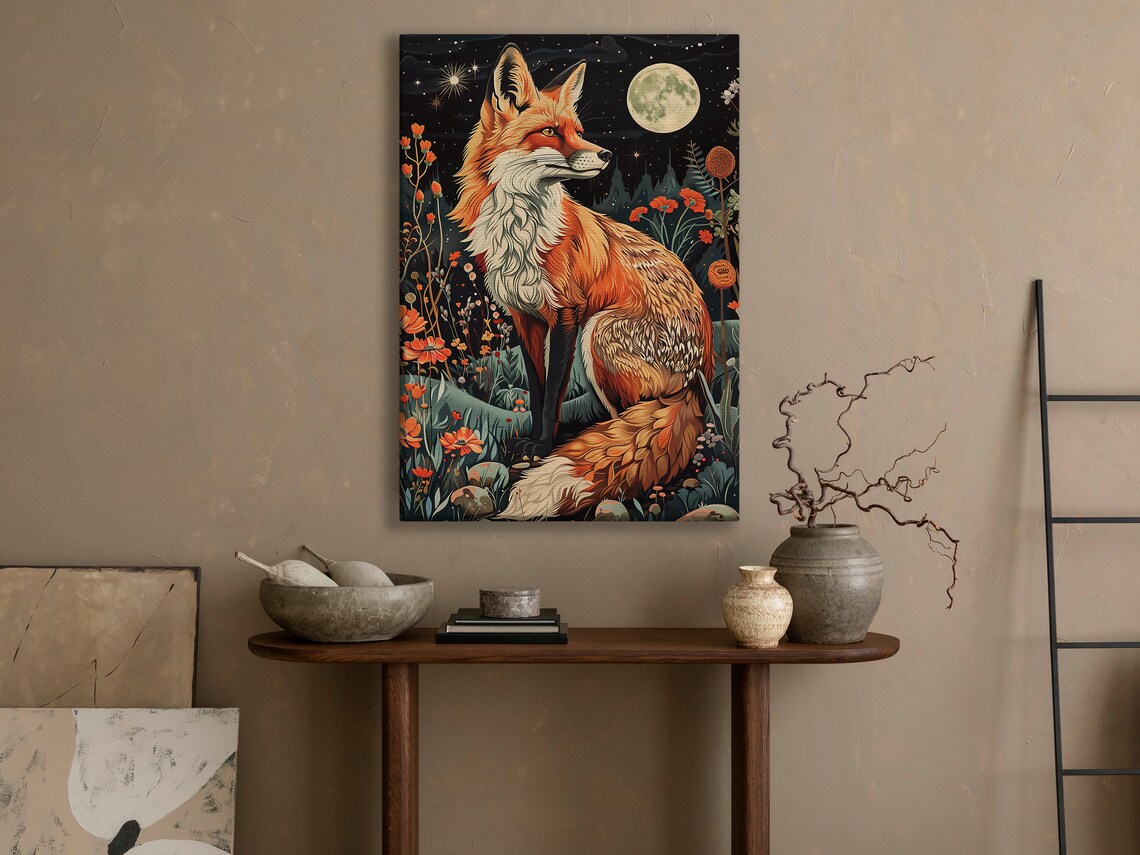 Vintage Fox and Flowers Art Print, Rustic Dark Academia - Image 4