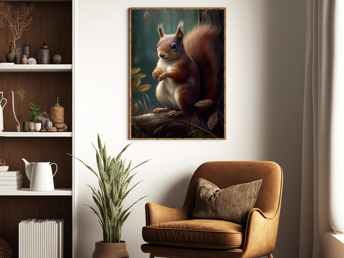 Adorable Red Squirrel On A Mossy Log In The Woodland Forest Poster - Image 3