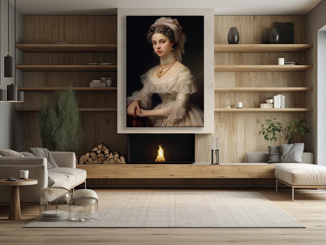 Victorian Woman White Bonnet Pearls Classic Portrait Oil Painting Art Poster - Image 2