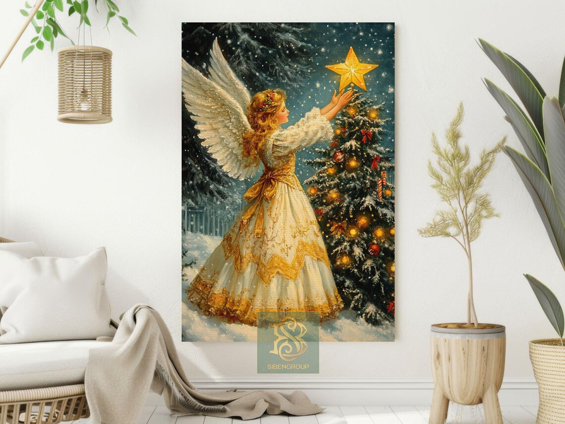 Cottage Christmas Angel, Celestial Wall Art Print - Image 2