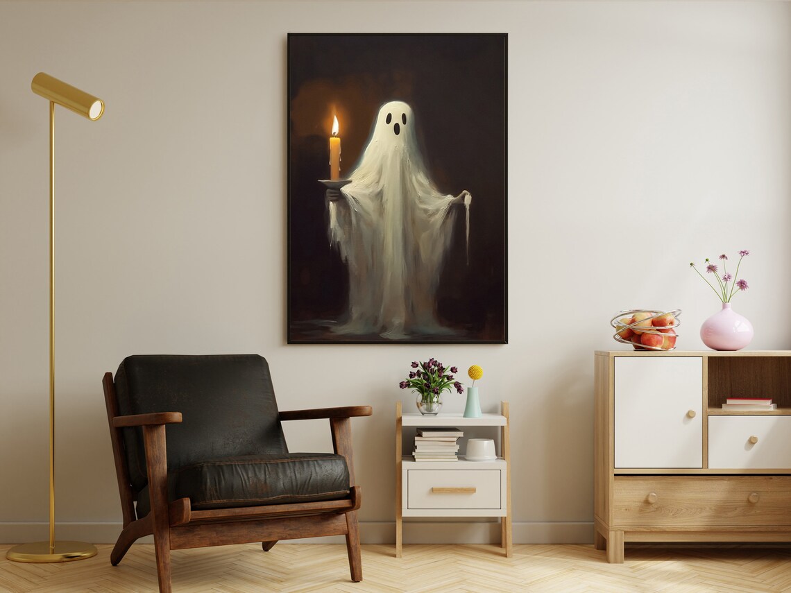 Vintage Ghost Holding Lit Candle Dark Classic Oil Painting Spooky Gothic Poster - Image 3