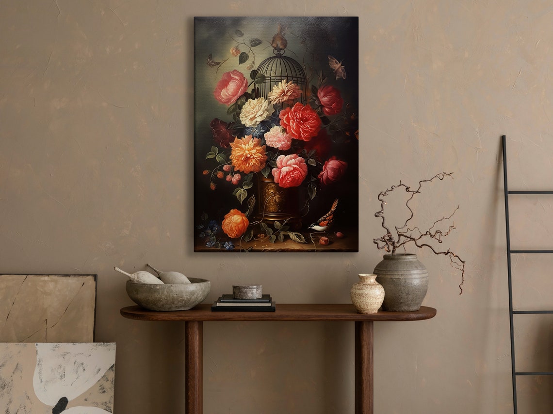 Vintage Wild Flowers Vase Art Print Dark Gothic Flowers Poster Print - Image 4