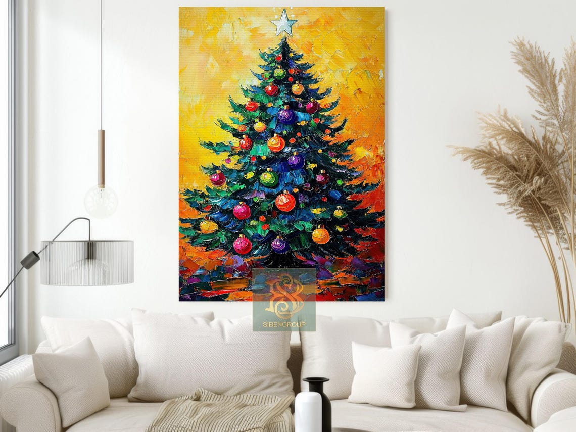 Colorful Impasto Christmas Tree With Bright Ornaments Art Poster - Image 2