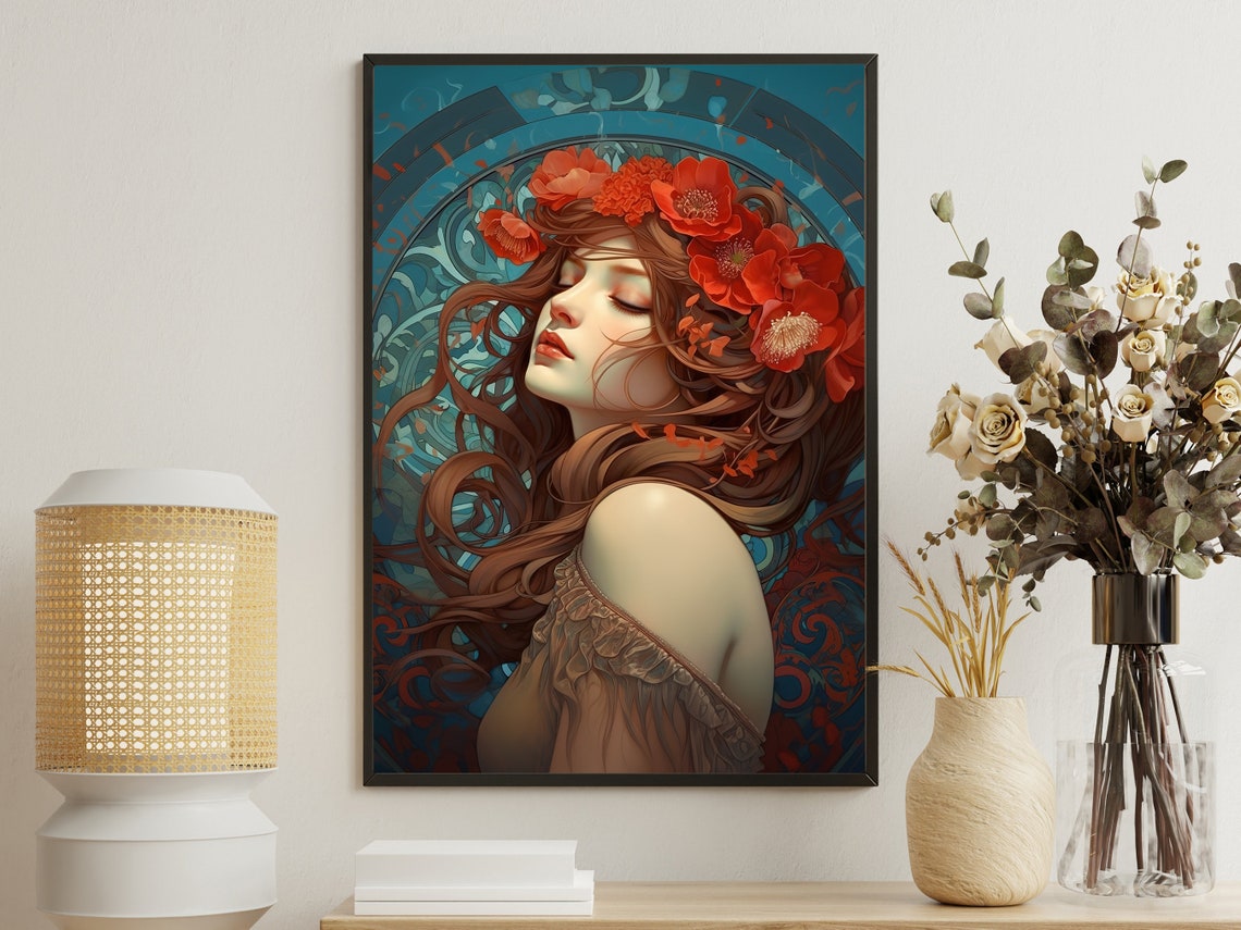Floral Woman Painting Woman Art Print Beauty Print Woman Poster Print Flowers Art Print Flowers Painting