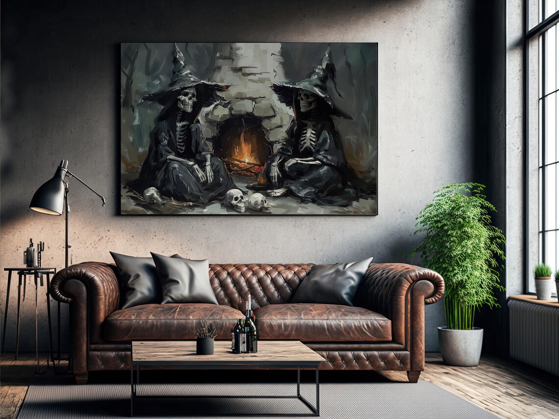 Couple Skeleton Gothic Halloween Fireplace Art Print - Image 2