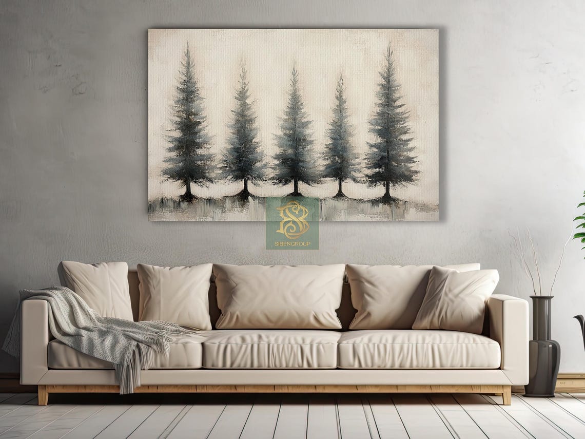 Minimalist Pine Tree Row On Cream Vintage Christmas Winter Print - Image 3