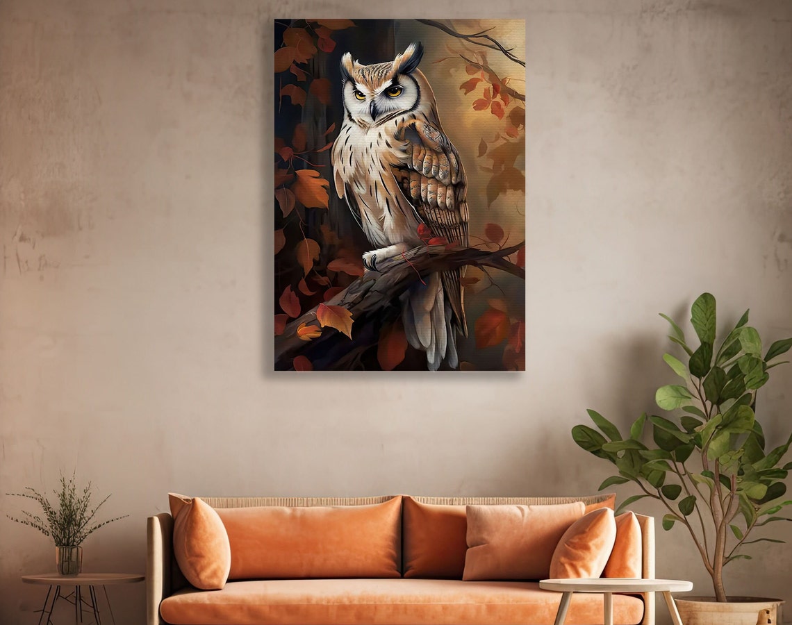 Vintage Autumn Owl Painting Retro Owl Art Print Owl Print Bird Art Print Floral Animal Poster Print Wild Animal Art Print - Image 3
