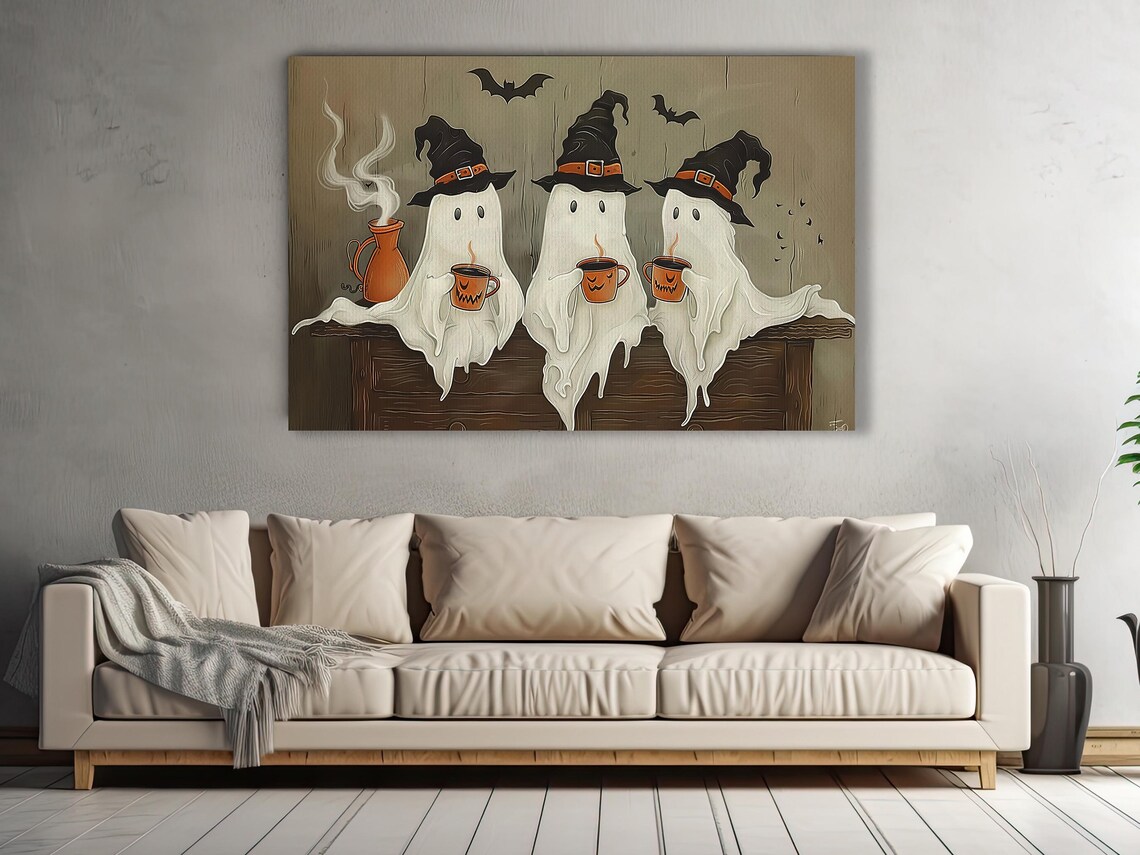 Vintage Three Witchy Ghosts Halloween Poster Art Print - Image 2