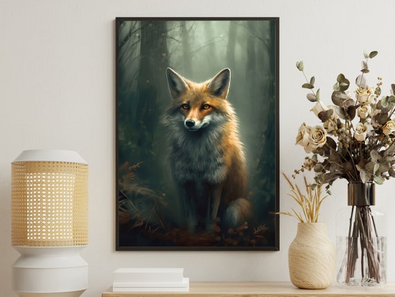 Vintage Fox Painting Retro Fox Art Print Fox Print Gothic Art Print Dark Academia Art Fox Poster Print Fox Wall Decor