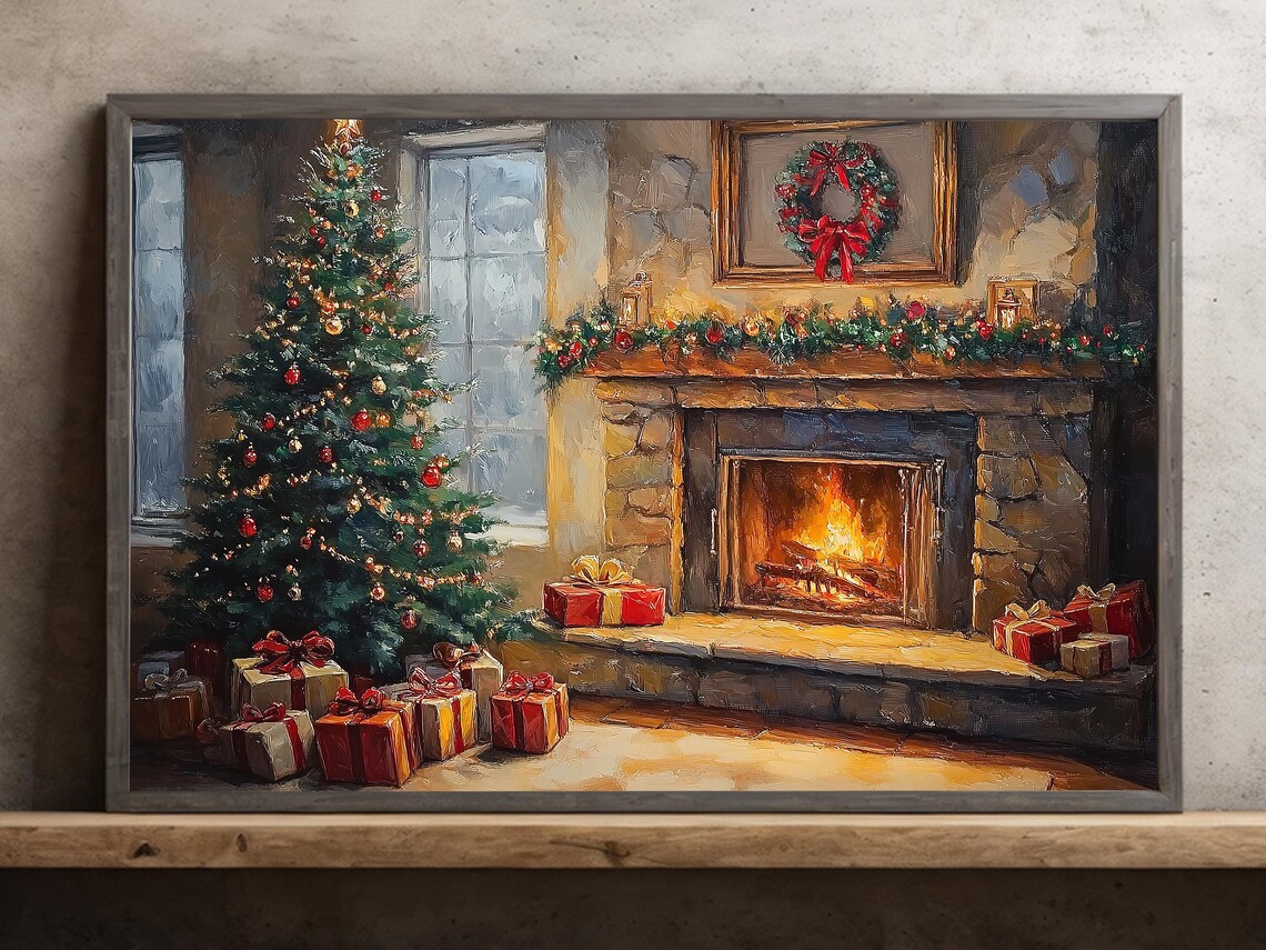 Vintage Cozy Christmas Tree Art Print, Christmas Decor
