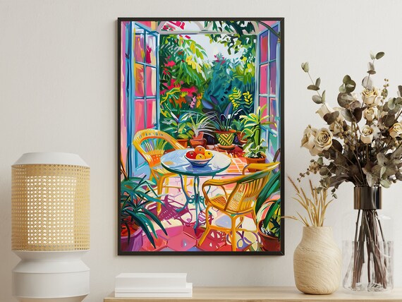 Sunlit Terrace With Yellow Chairs Fruit Bowl Fauvist Art Print