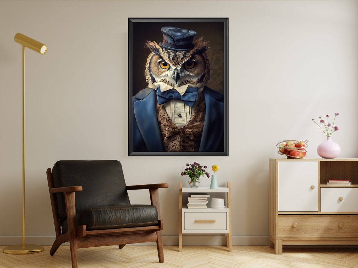 Vintage Owl Portrait Painting Renaissance Owl Art Print Owl Print Gothic Art Print Owl Poster Print Animal Painting - Image 3