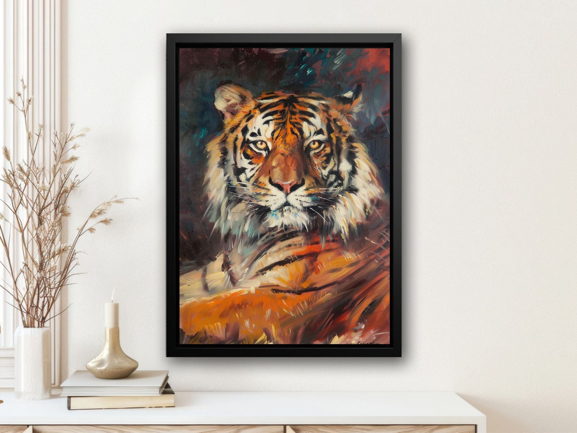 Majestic Tiger Portrait Painterly Big Cat Orange Teal Wall Poster - Image 3