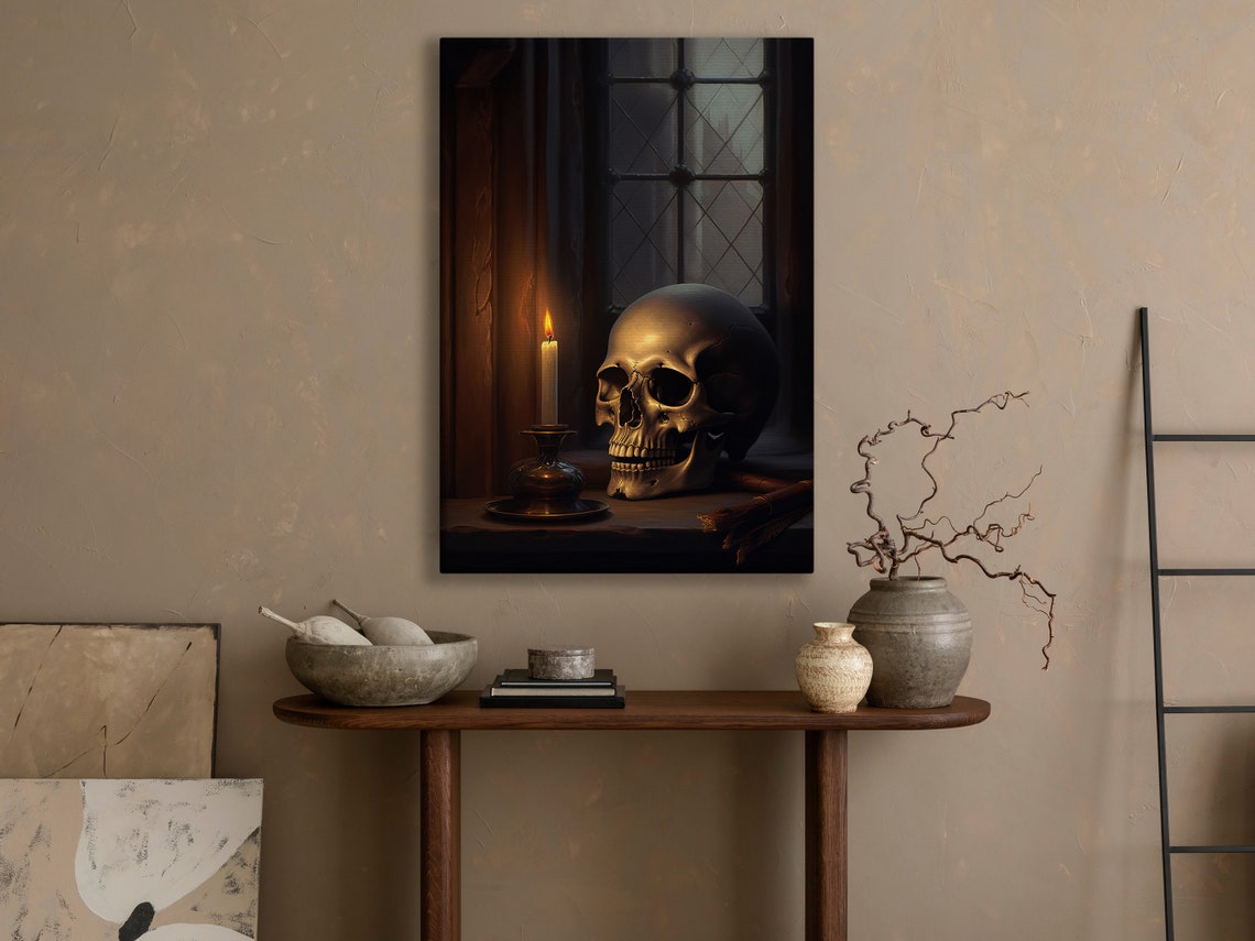 Dark Magic Skull By Candlelight Near An Old Window Gothic Poster - Image 4