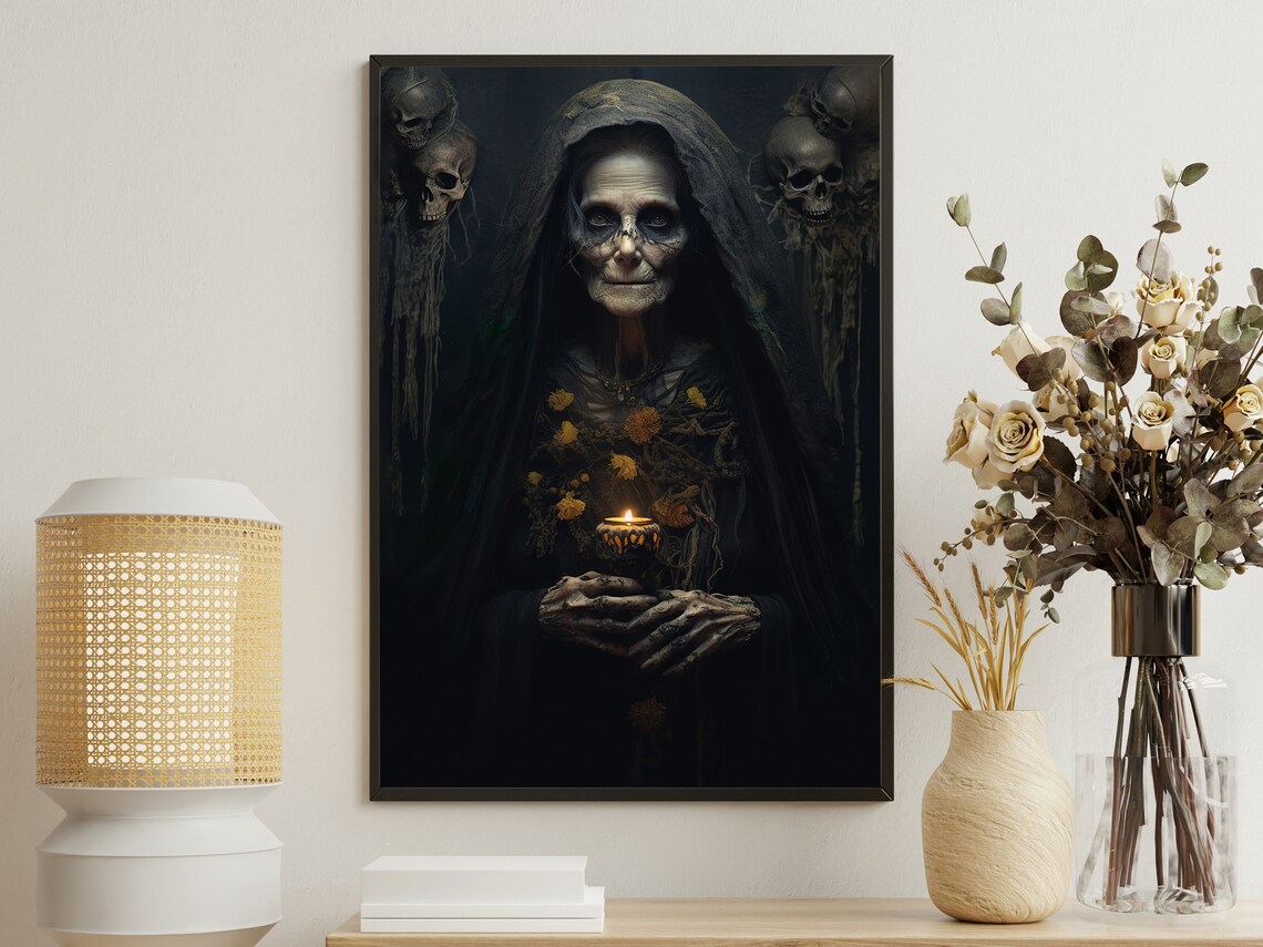 Old Witch Gothic Halloween Art Print, Dark Academia