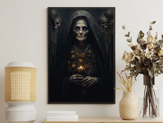 Old Witch Gothic Halloween Art Print, Dark Academia