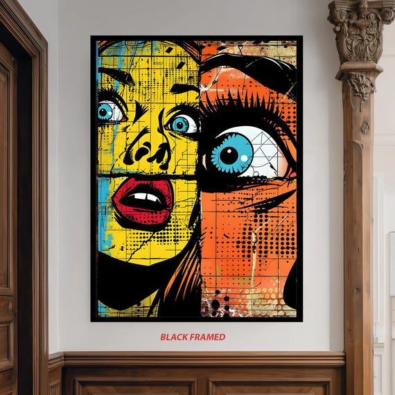 Pop Art Style Colorful Woman Face Wall With Bold Comic Book Expression Urban Street Poster For Modern Home Decor