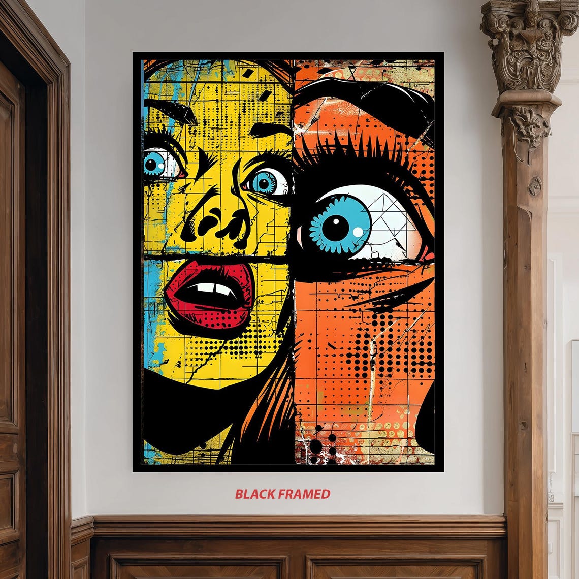 Bold Pop Art Colorful Woman Face Comic Book Style Portrait Poster