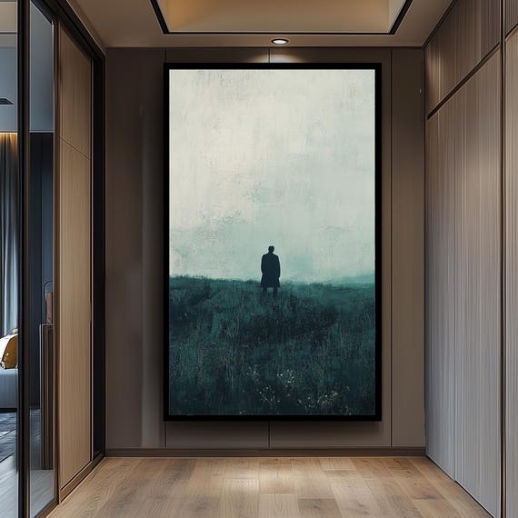 Minimalist Figure In Field Canvas Print Modern Abstract Wall Art For Living Room Or Bedroom Contemporary Neutral Toned Home Decoration