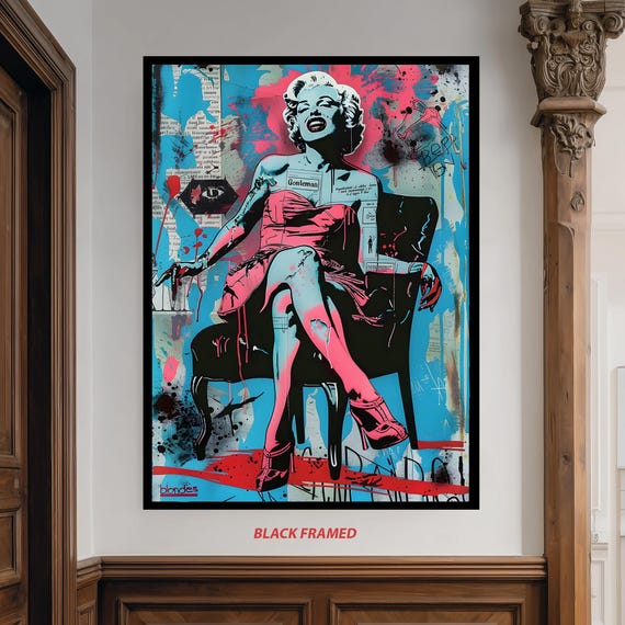 Street Art Style Canvas Print Of Glamorous Woman In Red Dress Inspired By Pop Culture Graffiti Collage Modern Wall Vintage