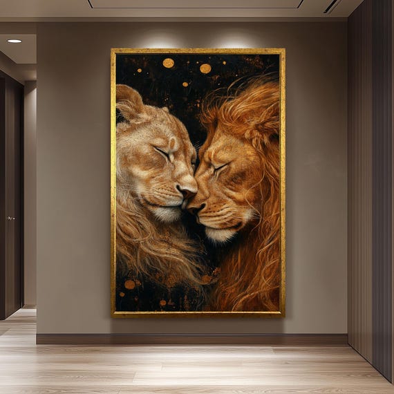 Lion And Lioness Love Art Print, Romantic Wildlife Decor