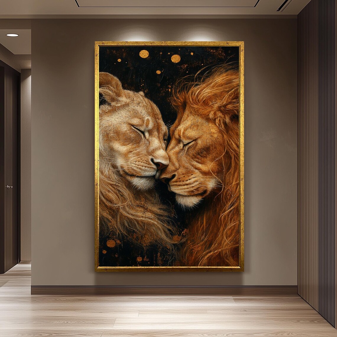 Lion And Lioness Love Art Print, Romantic Wildlife Decor