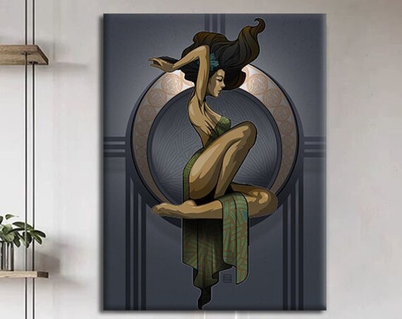 Art Deco Dancing Woman Crescent Moon Elegant Modern Figure Print
