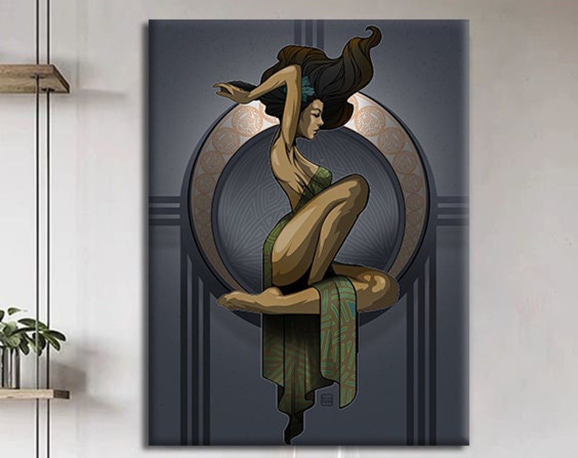 Art Deco Dancing Woman Crescent Moon Elegant Modern Figure Print