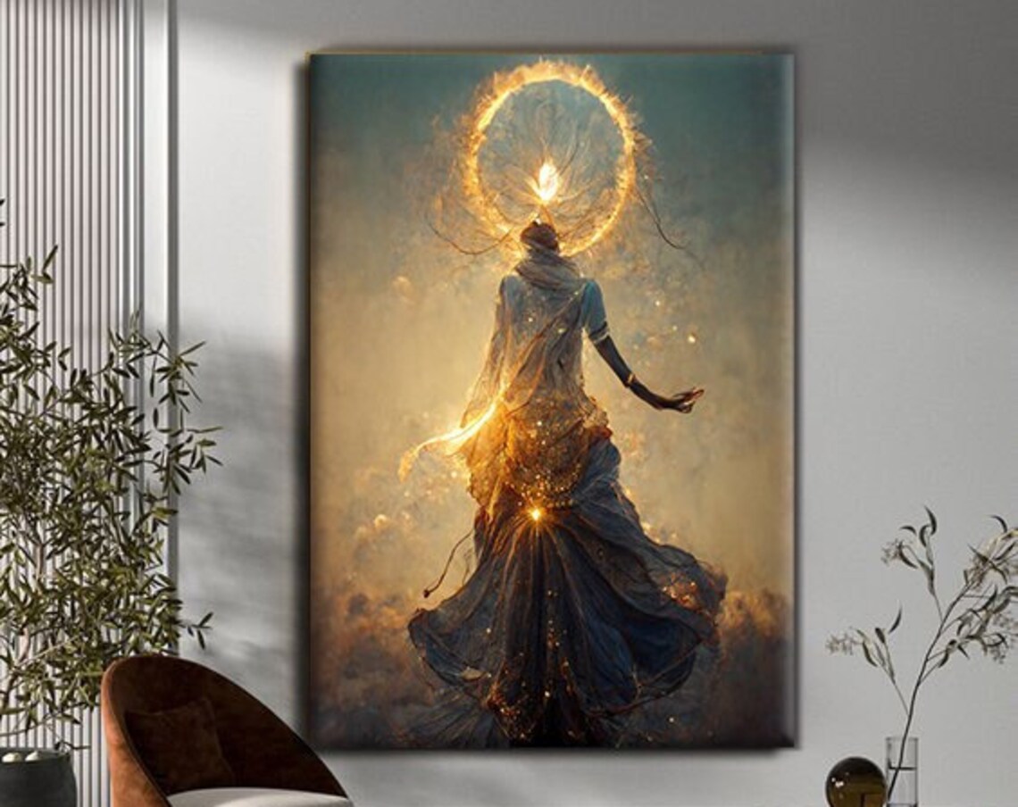 Fire Goddess Woman Painting Golden Halo Ethereal Fantasy Art Wall Poster