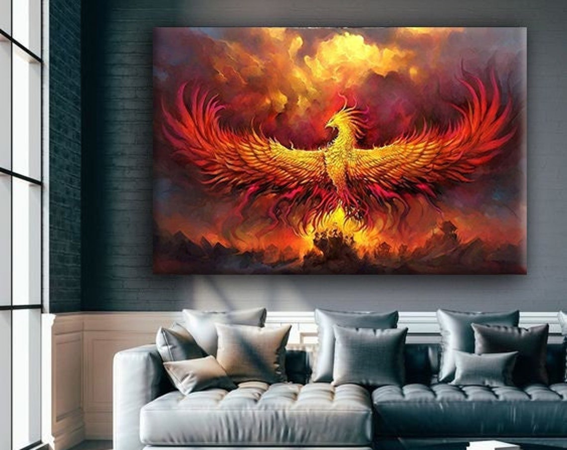 Phoenix Rising From Flames Fiery Orange Mythical Bird Fantasy Poster - Image 4