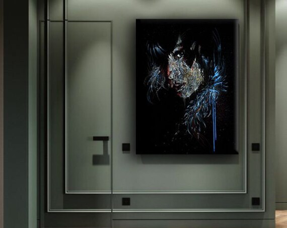 Dark Abstract Woman Face Textured Blue Highlights Modern Portrait Art Print