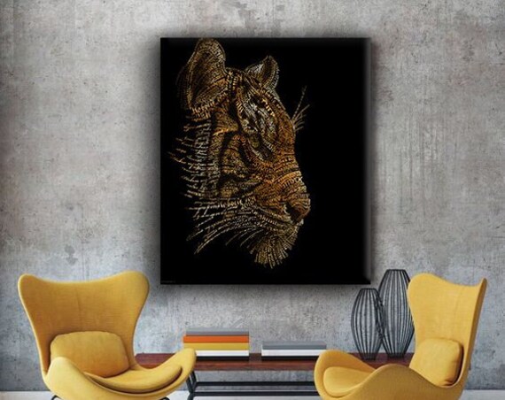 Lion Head Gold Calligraphy Text Typography Black Wall Art Poster