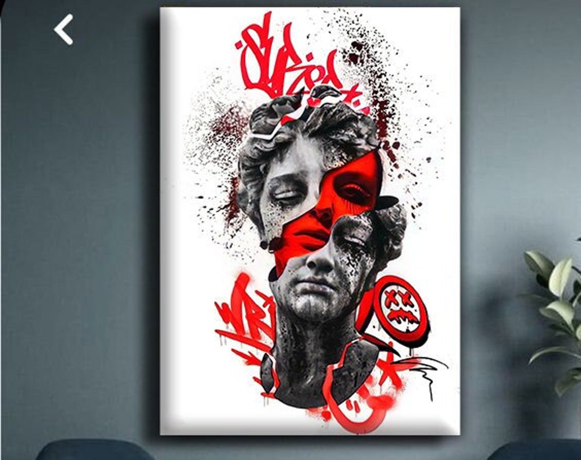 Greek Statue Red Graffiti Ribbon Street Art Modern Sculpture Print