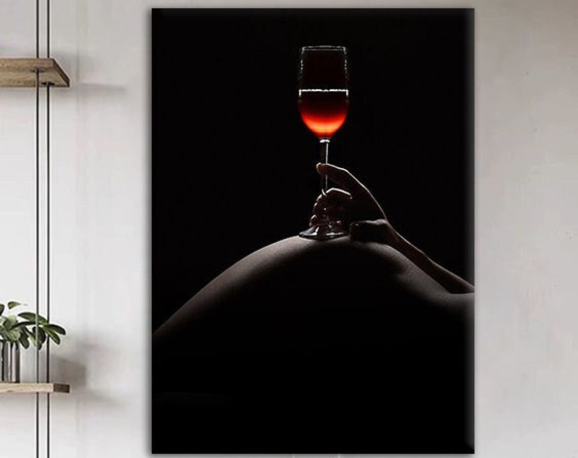 Woman Silhouette Holding Red Wine Glass Dark Elegant Sensual Art Poster