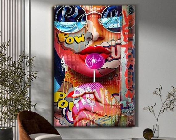 Pop Art Woman Sunglasses Pink Lollipop POW Graffiti Wall Art Print