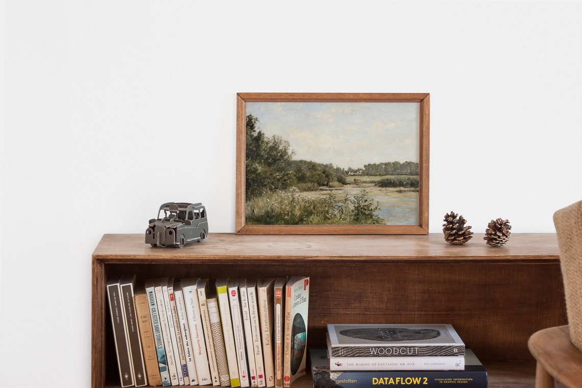Vintage Painting Meadow Painting Landscape Painting Landscape Print Landscape Art Vintage Oil Painting French Country Wall Decor - Image 2