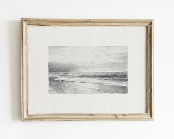Vintage Ocean Beach Seascape, Coastal Art Print