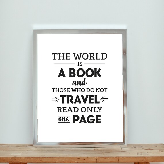 Inspirational World Is a Book Travel Quote Typography Poster