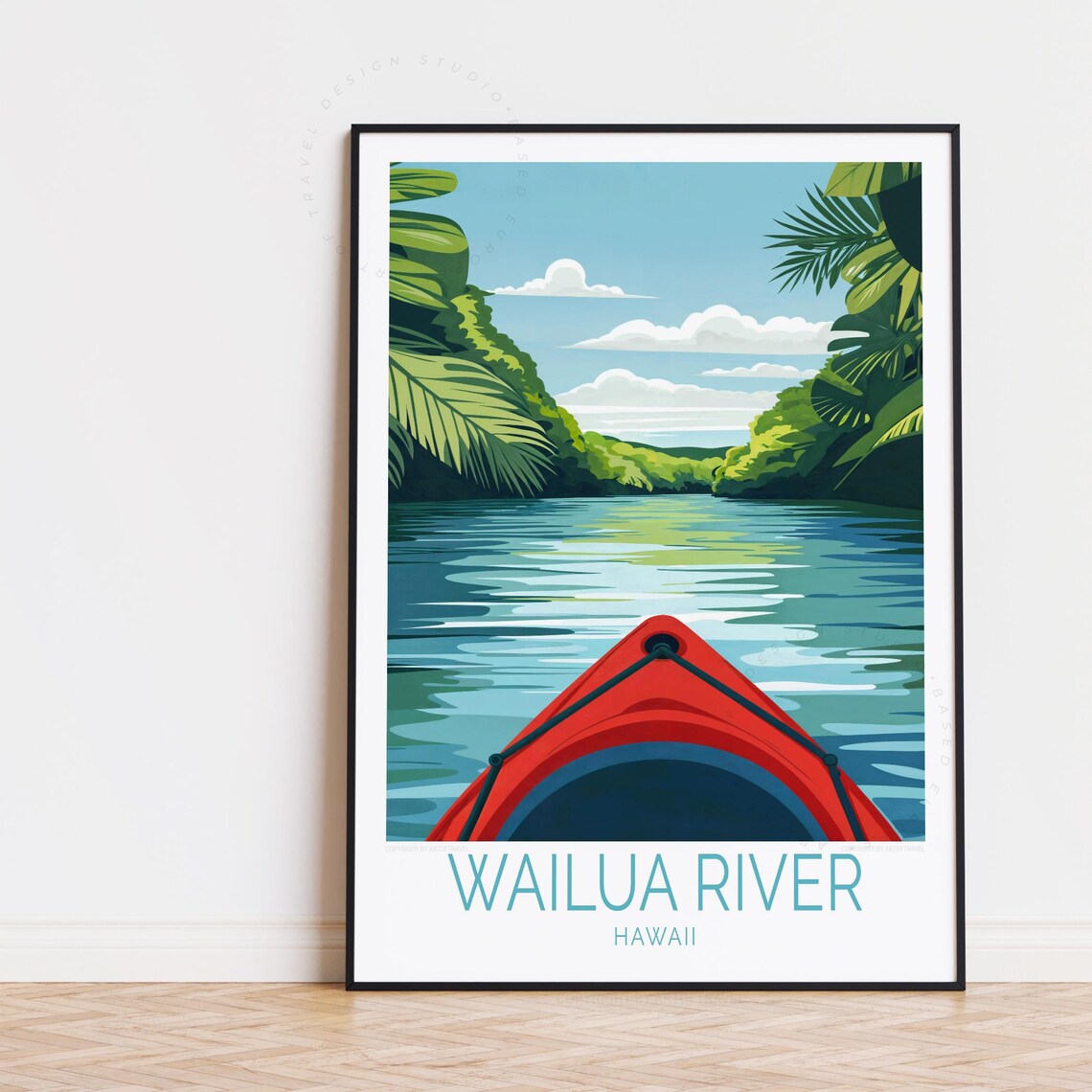 Wailua River Hawaii Red Kayak Tropical Lush River Travel Poster