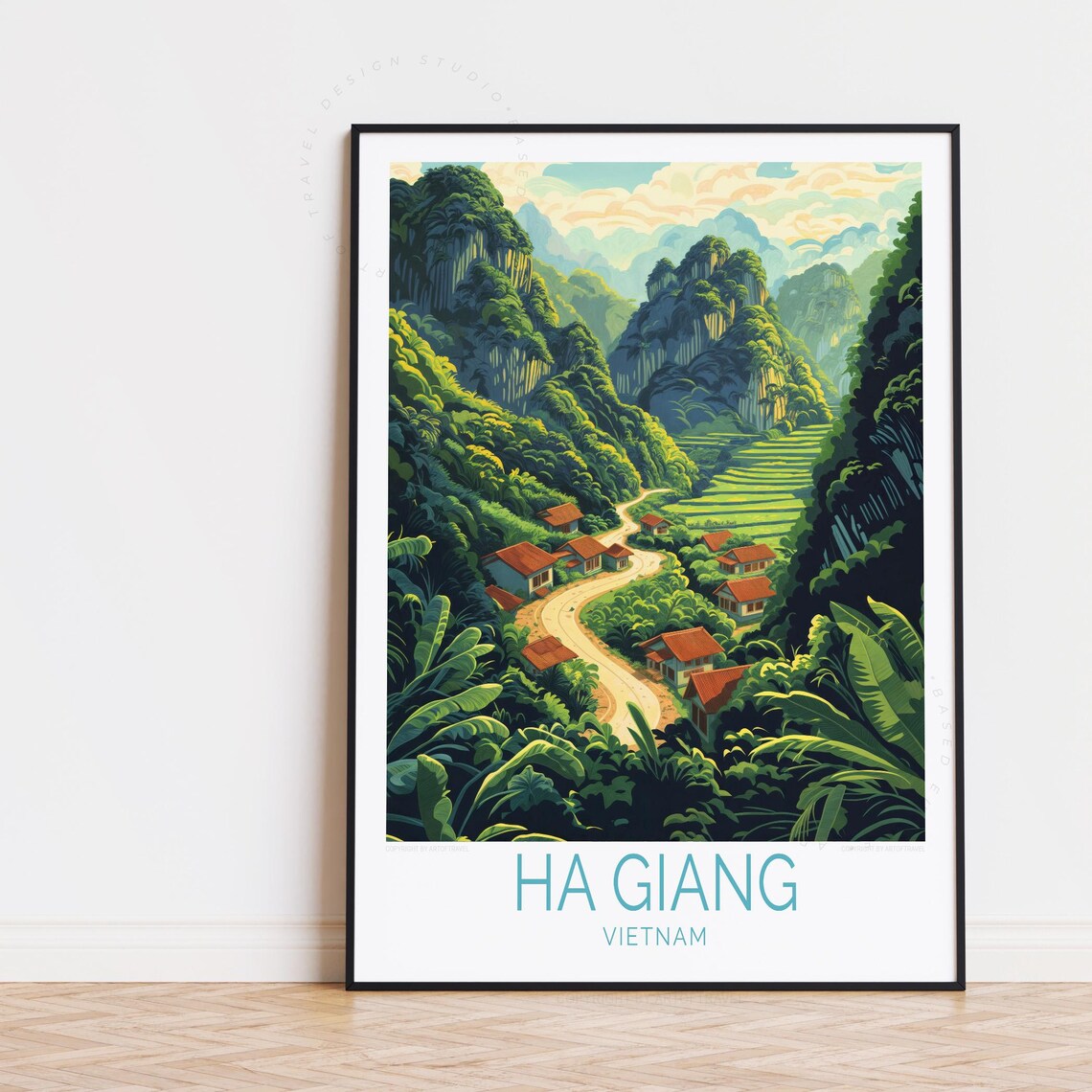 Ha Giang Vietnam Limestone Mountains Village Road Travel Poster