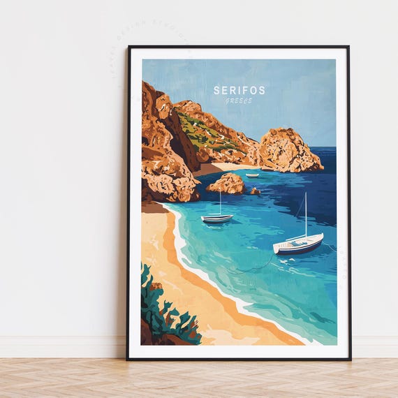 Serifos Travel Poster, Minimalist Greece Cityscape