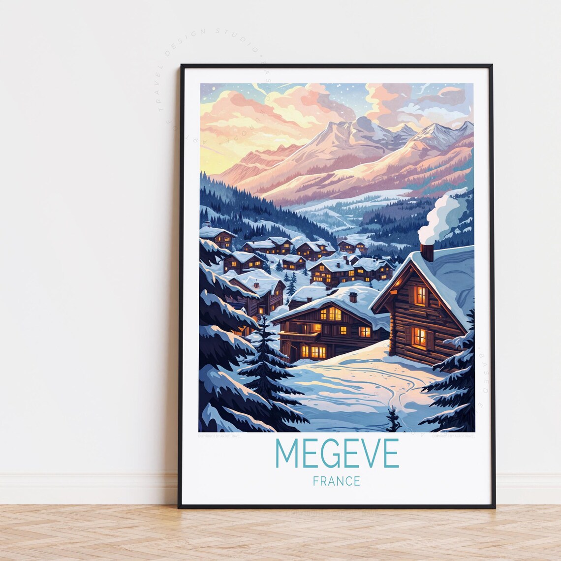 Megeve France Alpine Village Dusk Glow Snowy Peak Vista View Poster